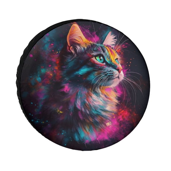 Camping Spare Tire Cover 12inch Colorful Cute Cat Weatherproof Wheel Protectors Funny Kitty for Camper Travel Trailer SUV Truck Fit for Trailer RV SUV and Many Vehicle