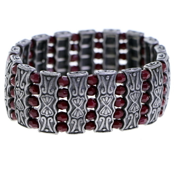 Mi Amore Antiqued Stretch-Bracelet Silver-Tone/Red