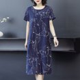 thumbnail image 4 of Leadingstar Femmes Robe Manches Courtes Col Rond Imprimé Taille en Vrac Robe Midi d'Été, 4 of 5