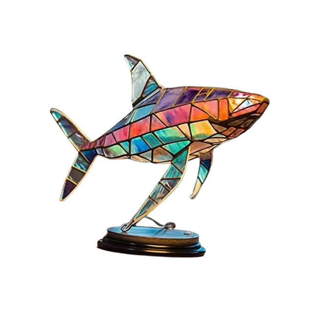 Figuras de animales coloridas, adorno de animales con Base, estatua artística de Metal, escultura de animales para exhibir, restaurante, comedor, mesa Tiburón perfecl Estatua de comida