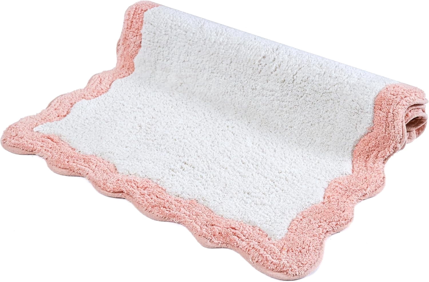 Savi Home Cotton Scalloped Bath Mat with Anti-Skid Backing, Blush Pink, 20" x 32"