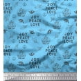 thumbnail image 1 of Soimoi Blue Poly Georgette Fabric Holly Leaves & Text Printed Fabric 1 Yard 42 Inch Wide, 1 of 3