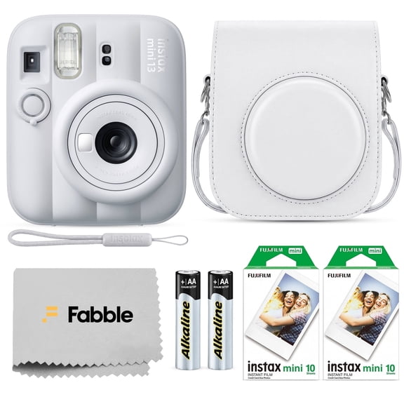 FUJIFILM INSTAX MINI 13 Instant Film Camera Clay White Bundle with Caiul Groovy Case, INSTAX Mini Twin Pack Film 20 Exposures, Automatic Exposure, Close-Up Mode, Selfie Mirror
