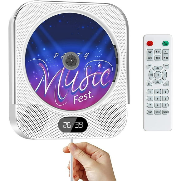 Portable CD Player with Bluetooth, Wall Mounted CD Player Home Audio Boombox Music Player with Remote Control FM Radio