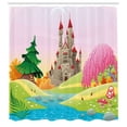 thumbnail image 2 of Ambesonne Cartoon Shower Curtain, Castle Woodland, 69"Wx75"L, Pink Green, 2 of 4