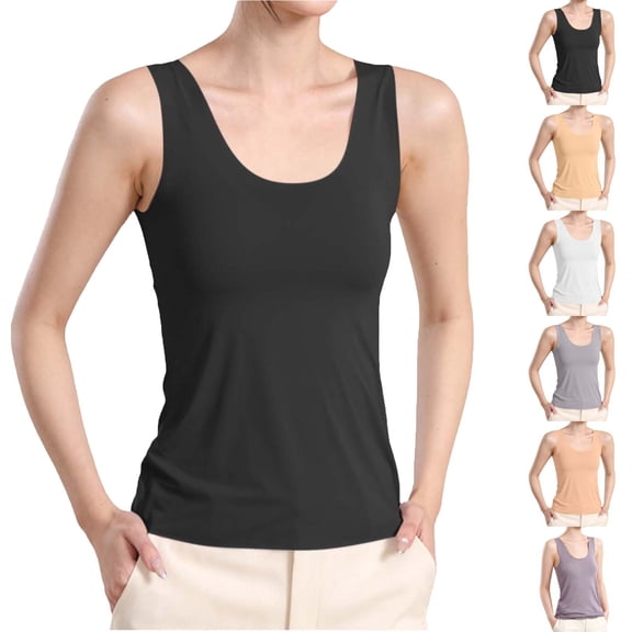 Lonomox Women's Crew Neck Seamless Tank Tops Basic Sleeveless Layering Undershirt Solid Color Inner Shirts for Daily Wear