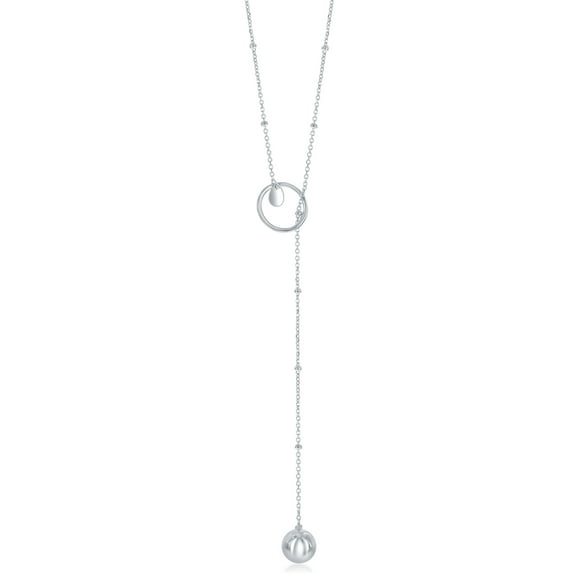 Sterling Silver Italian Circle of Life with Hanging Bead Lariat 'Y' Necklace