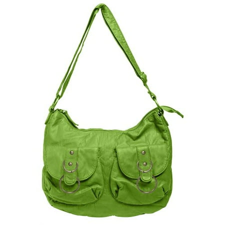 Faded Glory Washed Cross Body Hobo, Green