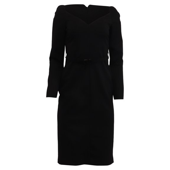 Pre-Owned Valentino Garavani Belted Midi Dress in Black Wool