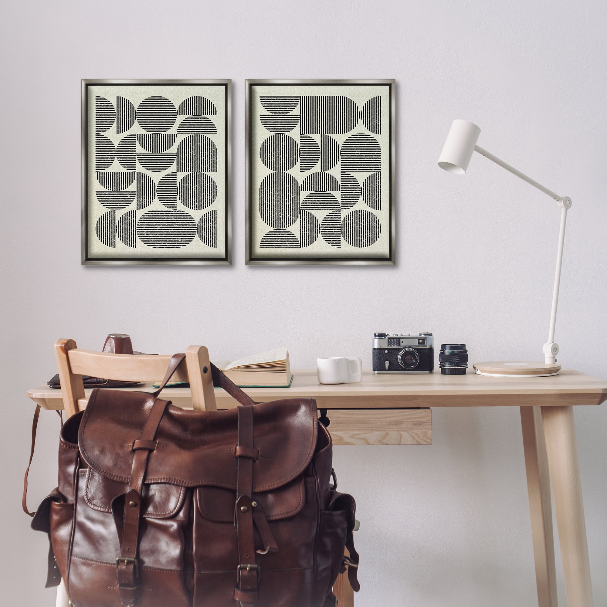 Stupell Industries Minimalist Modern Geometric Abstract Painting Gray Floater Framed Canvas Art Print Wall Art, 17 x 21, Set of 2