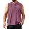 thumbnail image 3 of Sentmoon Tank Tops Men and Sleeveless V Neck Summer Mens T-Shirts Solid Color with Pockets Muscle Loose Button Up Plus Size Clothes for Men Vacation for Layering Under Shirts Watermelon Red XL, 3 of 6