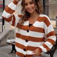 thumbnail image 5 of Edvintorg Cardigans for Women Fashion Striped Long Sleeve V Neck Button Down Knit Cardigan Sweater Women’S Clothing S-XL Brown, 5 of 8