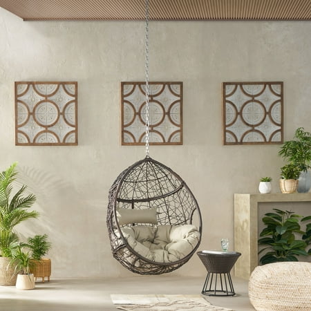 Patio Furniture Sets CASTAIC HANGING CHAIR WITH 8FT CHAIN Khaki+Brown Outdoor Furniture Sets Pe Rattan+Iron Outdoor Dining Sets Garden & Outdoor & Patio Furniture Patio Furniture Sets
