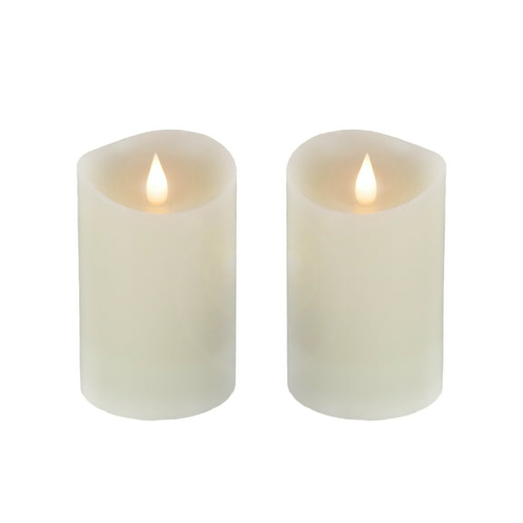 HGTV Home Collection Set of 2 Heritage Real Motion Flameless LED Candles With Remote, Ivory with Warm White LED Lights, Battery Powered, 5 in