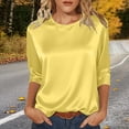 thumbnail image 3 of Iyufng Satin Blouses for Women Round Neck 3/4 Sleeve Solid Color Casual Top, 3 of 9
