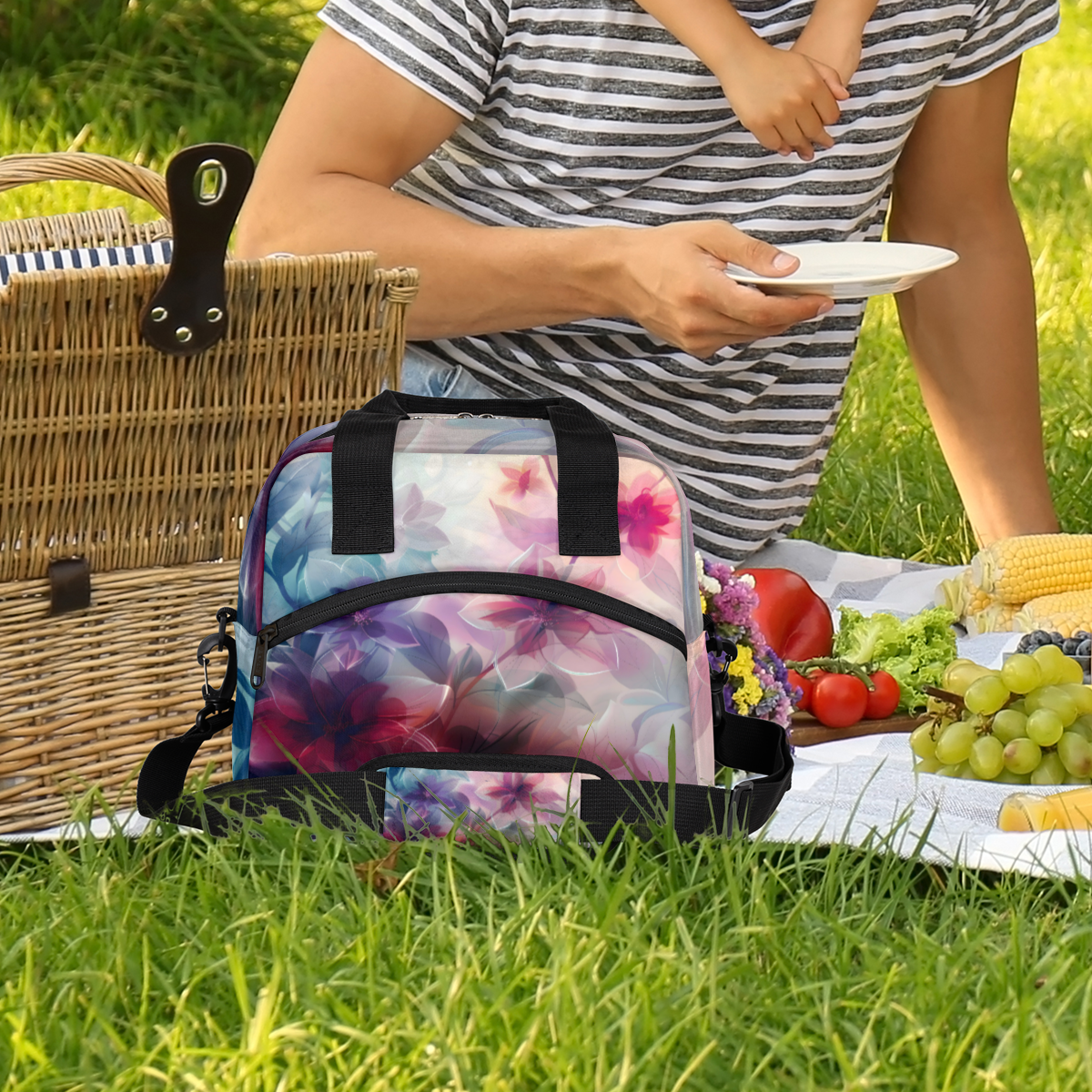 Herdesigns Floral Spring Flower Insulated Lunch Bag for Women Men Adults Large Reusable Lunch Box Leakproof Portable Cooler Tote Bags with Adjustable Shoulder Strap