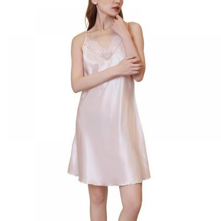Kernelly Women Lingerie V Neck Nightwear Satin Sleepwear Lace Chemise Mini Teddy