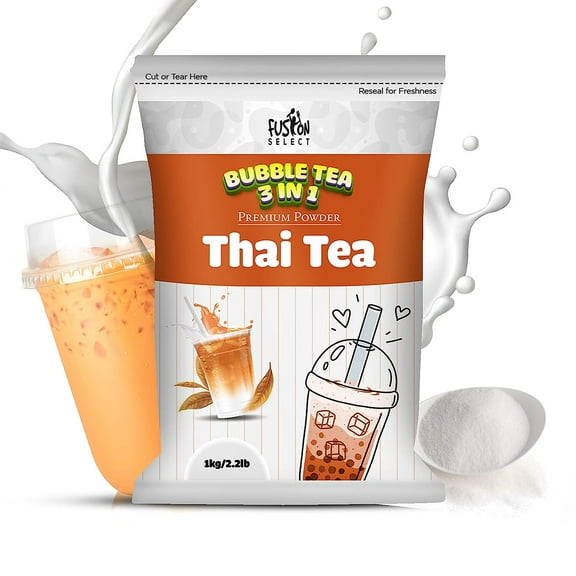 Fusion Select 2.2lb Boba Tea Powder Thai Tea Mix Flavored 3-in-1 Drink Powder with Cream & Sugar - Instant Pre-Mixed Beverage for Hot or Cold Blends or Yummy Frappes Bubble Tea