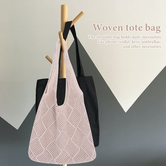 Milisten Beige Woven Tote Bag with Hollow Design, Lightweight Shoulder Bag for Beach, Casual Everyday Use