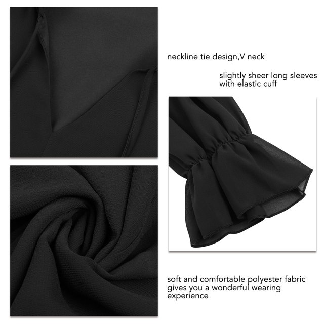 Vestido De Manga Larga Con Volantes, Elegante, Cómodo, Simple, Suave, Para Mujer, Con Cuello De Corbata, Ajuste Holgado Para El Trabajo ANGGREK Cocina, Decoración y Otros