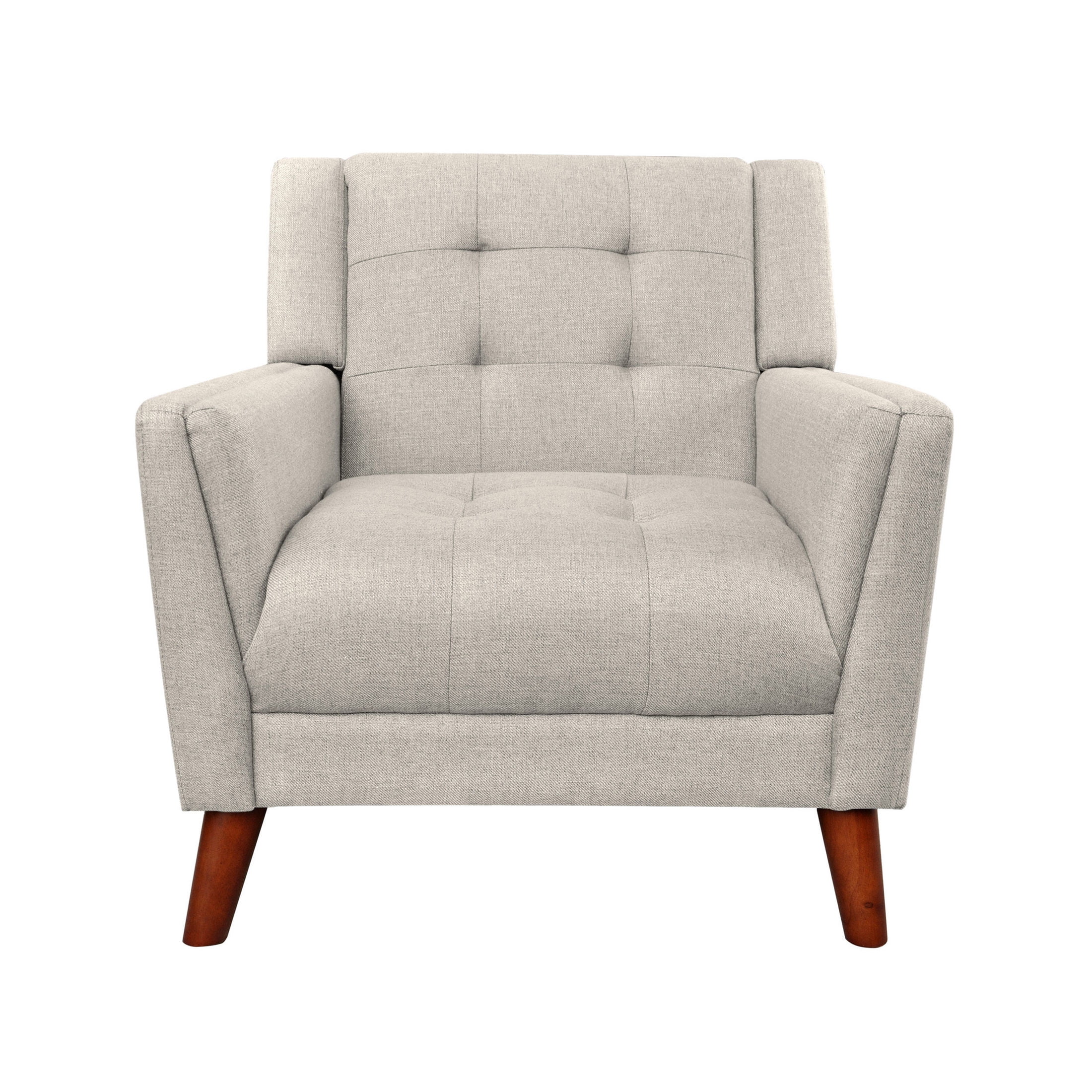Christopher Knight Home Mid-Century Modern Armchair, Tufted Fabric Upholstery & Rubberwood Legs, Beige, Set of 2