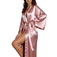thumbnail image 3 of Women's Sexy Satin Long Sleeve Robe, Comfortable and Elegant Lingerie Robe for Bedroom, Boudoir, and Post-Shower, Soft and Silky Loungewear Cover Up-Light Pink, 3 of 9