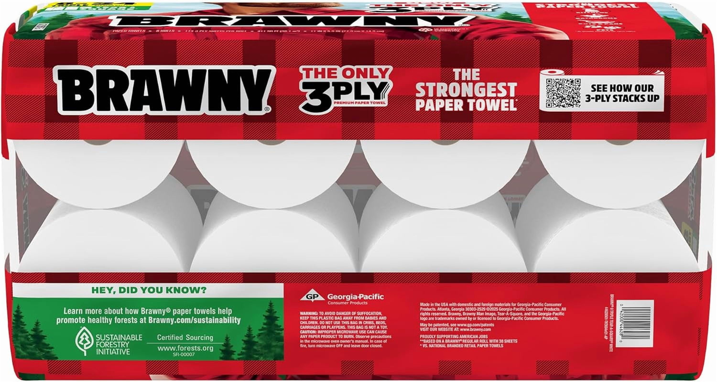 Tear-A-Square 3-Ply Paper Towels, 8 Triple Rolls = 24 Regular Rolls, Strong, Absorbent, and Durable with 3 Sheet Sizes (Quarter, Half, Full)