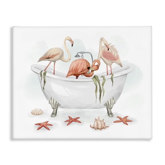 Stupell Industries Tropical Flamingo Trio in Nautical Tub Seaside Bathroom Canvas Art, 20 x 16, by Ziwei Li