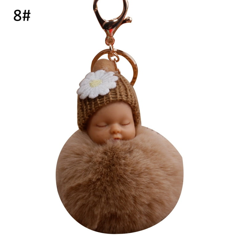 Ludlz Cute Sleeping Baby Fluffy Pompom Plush Doll Hanging Pendant