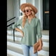 thumbnail image 5 of Blusas Elegantes e Informales para Mujer, Camisetas de 3/4 con Cuello en V y Mangas Enrollables. Verde Oscuro L, 5 of 10