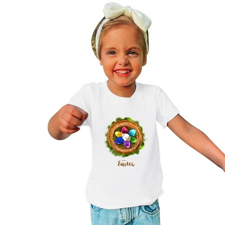 

Edvintorg Easter Shirts For Kids Clearance Toddler Boys Girls Cotton Tshirt Fashion Cute Printed Round Neck Short Sleeve Top 3-10Years Children s Clothing