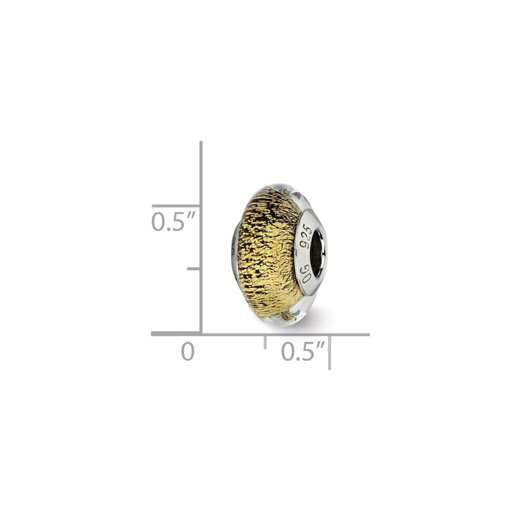 925 Sterling Silver Reflections Black/Gold Italian Murano Glass Bead; for Adults and Teens; for Women and Men