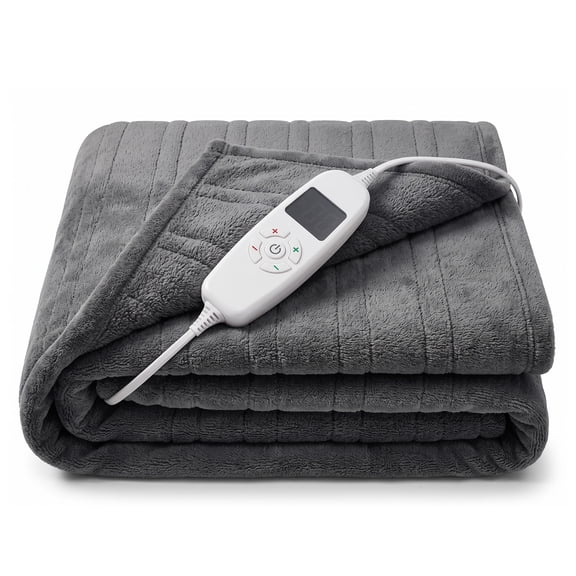 OVENTE Electric Heated Throw Blanket 50''x60'' with 10 Heat Settings, 1-8Hr Adjustable Timer, Over-Heat Protection, Auto Shut-Off, Fast Heating and Machine Washable for Home Office Use, Grey BL5810G