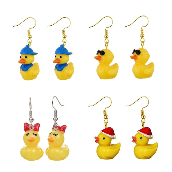 RYUJNDK 4Pairs Yellow Duck Shaped Dangle Earrings Animal Inspired Ear Rings Unique Earwears Versatile Ear Adorments for Women