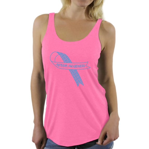 Awkward Styles Women's Autism Awareness Blue Ribbon Graphic Racerback Tank Tops Autistic Support