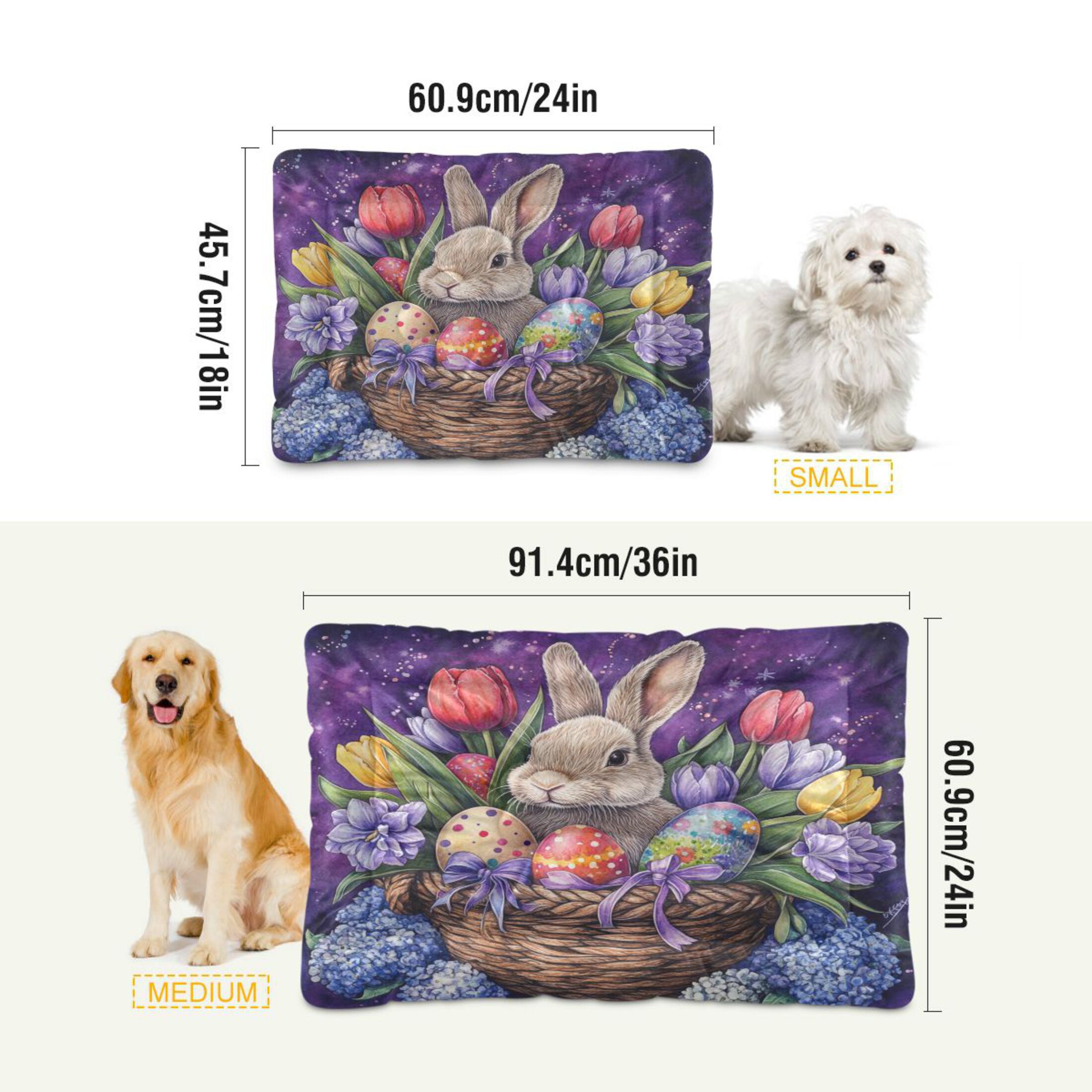 Qxltty Easter Rabbit Purple Pattern Ped Pad Wear-resistant and Hard to Bite Through Sleeping Pad for Small Medium Large Dogs Winter Pet Bed 36×24in