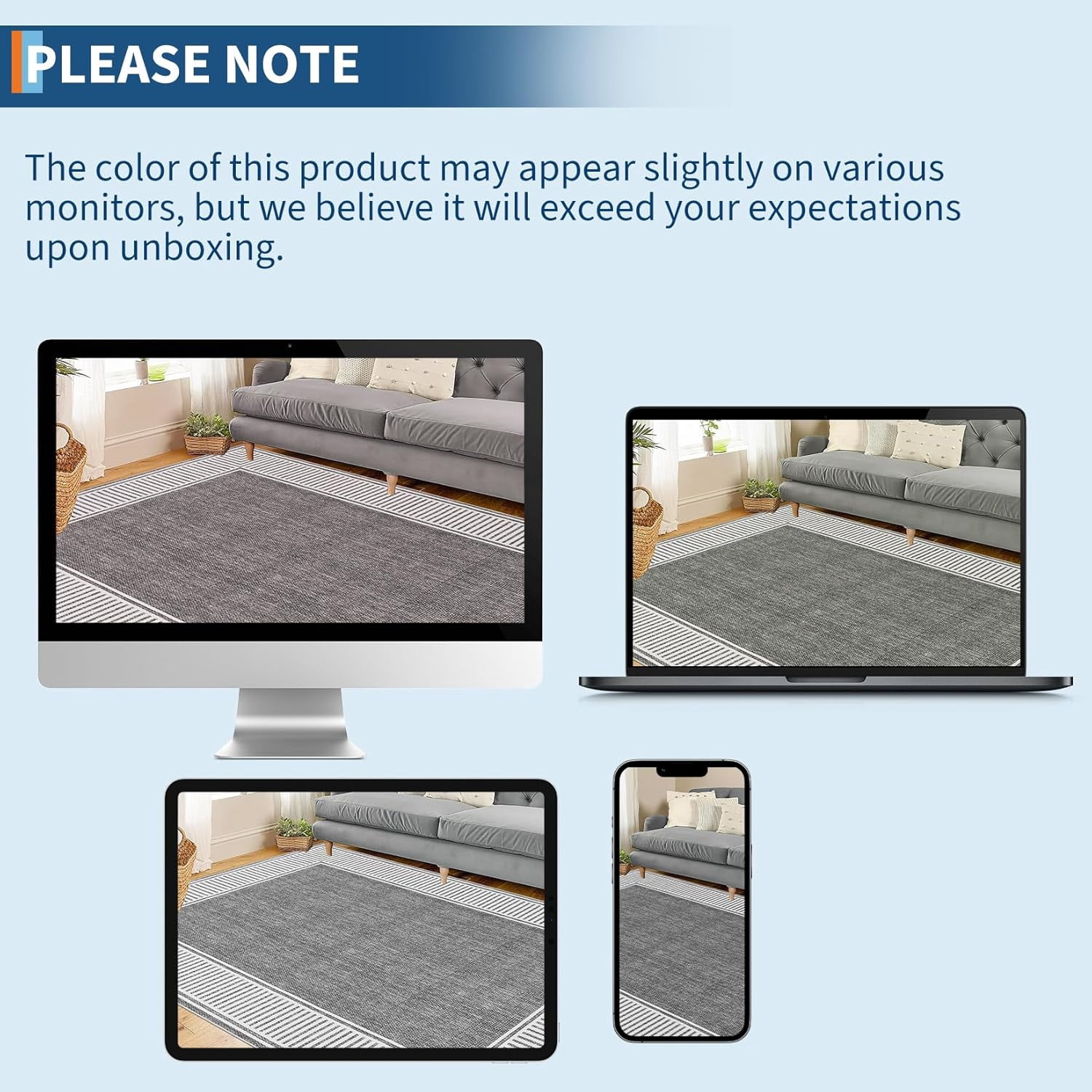 Memoryfield Modern Bordered 9' x 12' Area Rug, Washable Soft Non Slip Low Pile Stain Resistant Carpet Rugs, for Living Room Dining Room, Gray