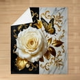 thumbnail image 2 of Manfei White Blossom Flannel Blanket 40x50, Gold Victorian Damask Sherpa Throw, Black White Marble Plush Throw Blanket, Lightweight Room Decor, 2 of 6