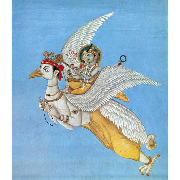 India Garuda C1780 Nramayana Myth Rama Vishnu And His Wife Sita Lakshmi Riding On Garuda The Sun Eagle Indian Miniature C1780 Rolled Canvas Art
