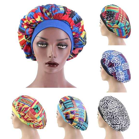 Ludlz Women Sleep Bonnet Cap African Floral Boho Print Sleep Caps Hair Care Shower Cap Bath Hats, Extra Large Bonnet
