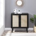 thumbnail image 2 of Boho 2-Door Solid Wood and Rattan Accent Cabinet in Black, 2 of 4