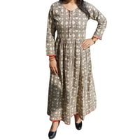 Mogul Printed Bohemian Maxi Dress Groovy Summer Celebration Ethnic Cotton Button Front Flare Long Sundress S