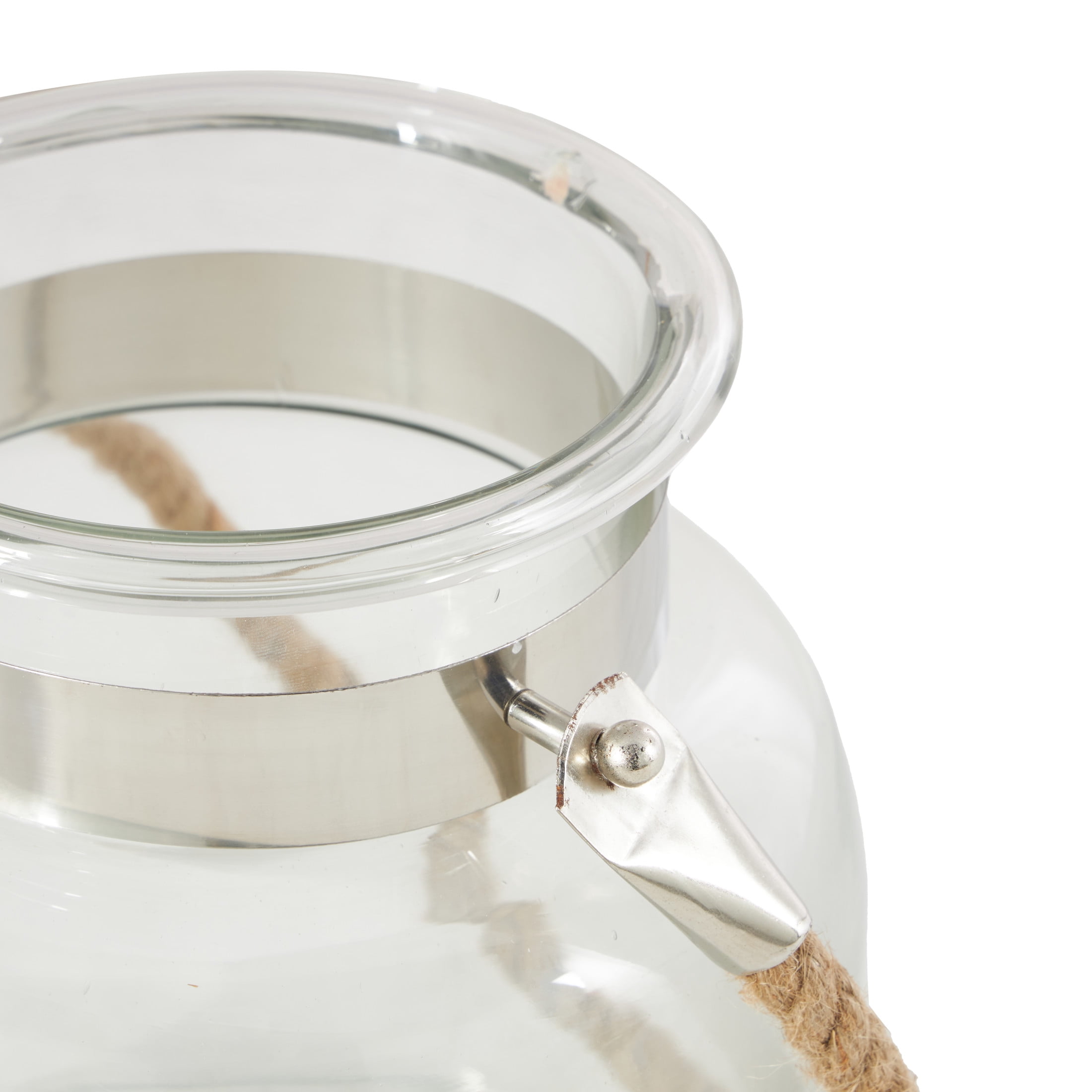 DecMode Clear Glass Handmade Decorative Candle Lantern with Rope Handle