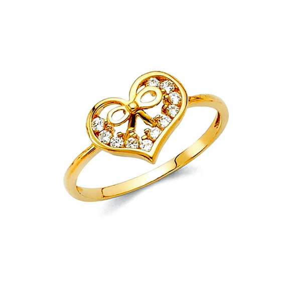 14k Yellow Gold Cubic Zirconia Love Heart Ring Size 7 Statement Ring for Women - 1.6 Grams