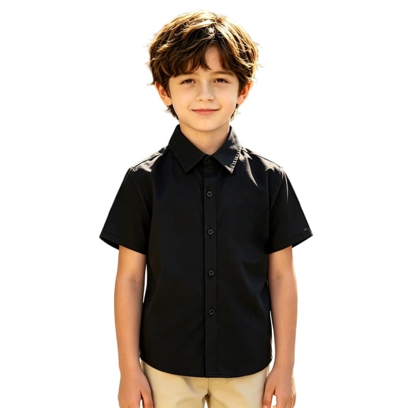 Boys Button Down Dress Shirts Short Sleeve Uniform Shirt Collared Shirt Basic School Uniform