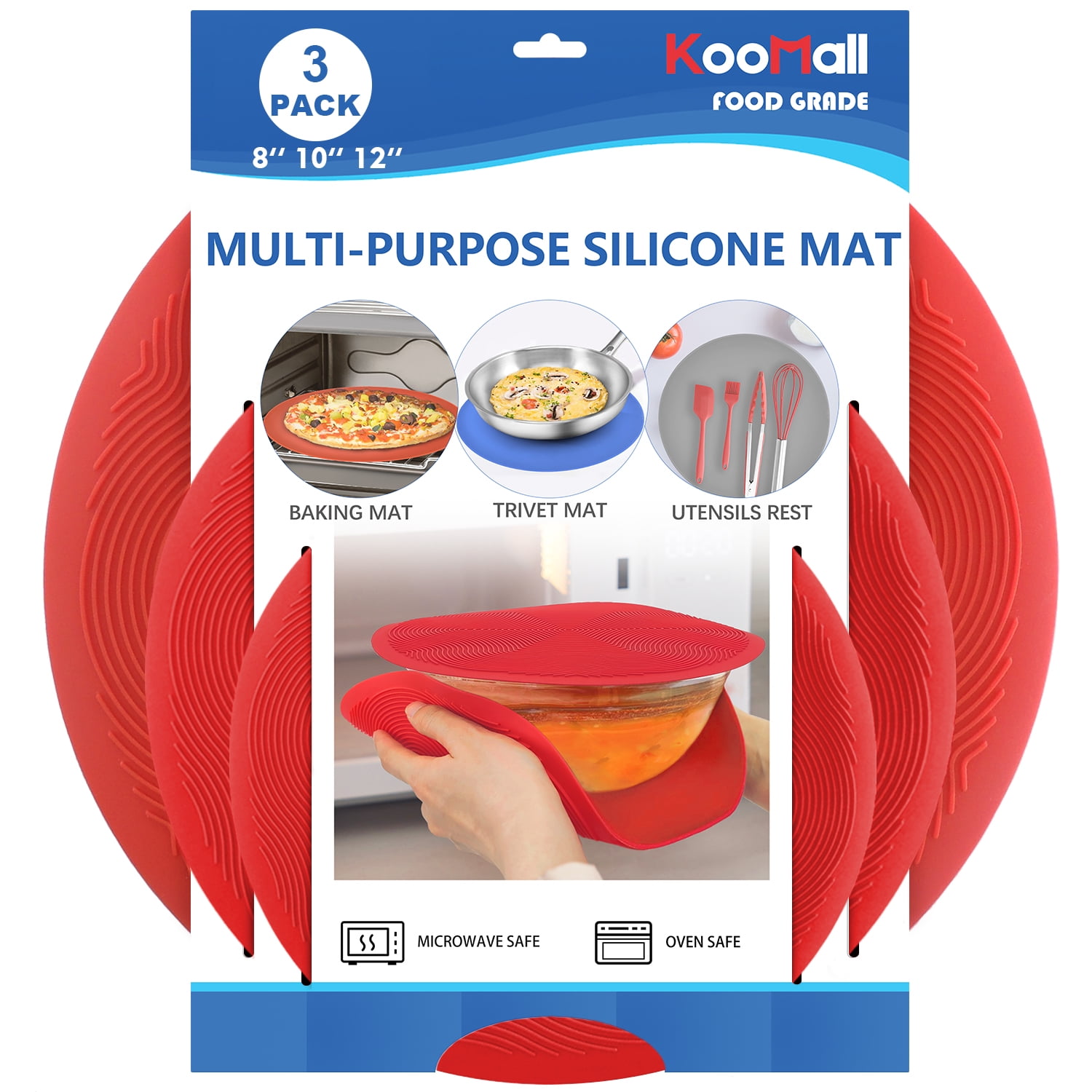KooMall 12 10 8 Inch Multiuse Microwave Mat, Trivet, Pot Holders