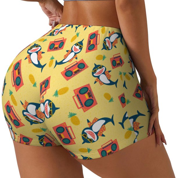 Balery Pineapples Sharks In Hawaiian Pantalones cortos de entrenamiento estampados para mujer, sin costuras, ajustados, para gimnasio, yoga, correr, deportes, ejercicio activo, fitness.-Small