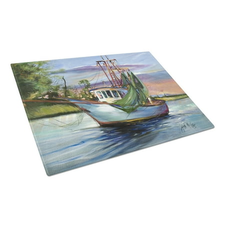 

Caroline s Treasures Jeannie Shrimp Boat Glass Cutting Board Large