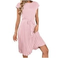 thumbnail image 4 of yillto Elegant Dresses for Women Short Sleeve Drawstring Midi A-Line Dresses Trendy Casual Crew Neck Dresses, 4 of 4