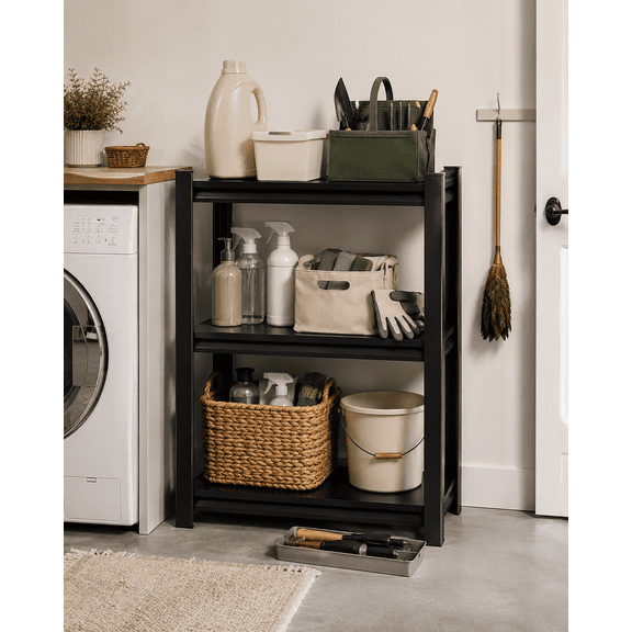 3 Tier Bookshelf Metal Book Shelf Adjustable Printer Stand, 28"W x 14"D x32"H Open Storage Shelves, Heavy Duty Industrial Storage Rack Utility Shelving Unit for Office Home, Easy Assembly, Black